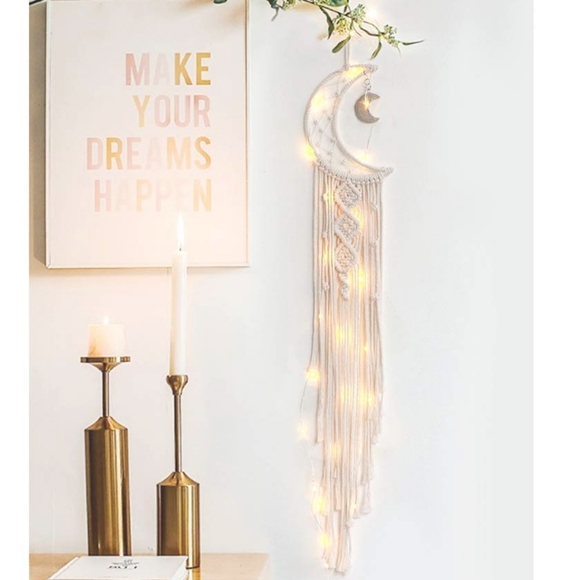 Macrame Wall Hanging Moon Fairy String Light Deco - Picture 3 of 8